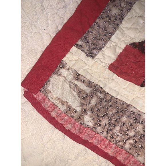 Antique 1920's Lady of the Lake Quilt Large Square Brown Red Hand Stitched Old - Picture 10 of 12